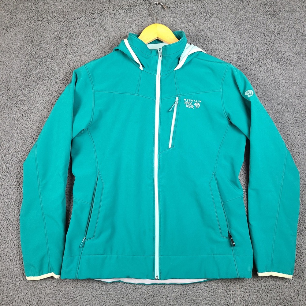 Mountain Hardwear Sharp Chuter Jacket Teal Green Hooded Softshell Womens Large